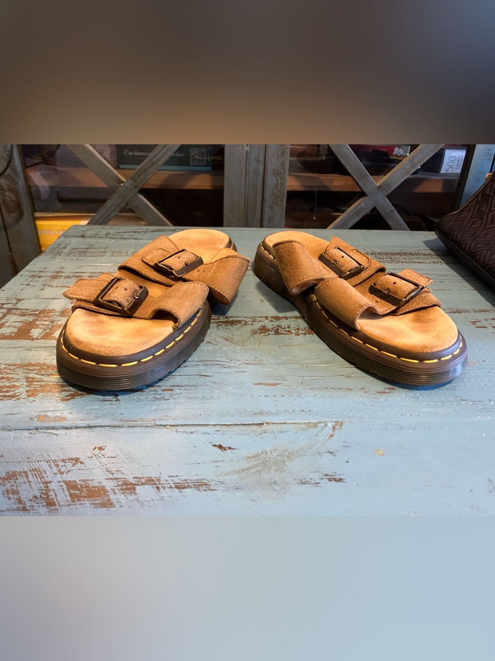 Dr. Martens Tan Leather Double-Buckle Slide Sandals - Picture 3 of 16